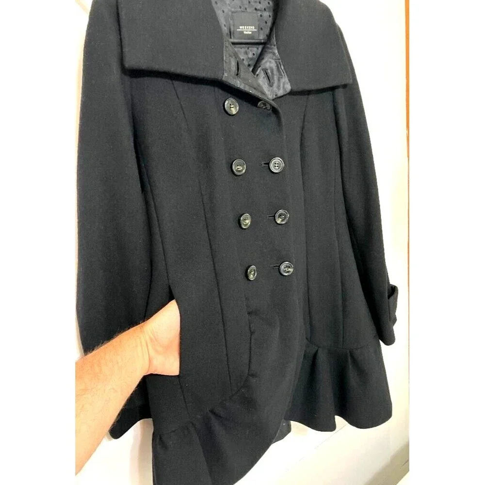 Max Mara Weekend Black Virgin Wool Coat Women's 10 Double Breast Peacoat Ukraine - Picture 5 of 14